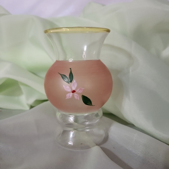 Vintage BARTLETT COLLINS 4" Vase Frosted Pink Gold Trim Handpainted Flower Vase - Picture 1 of 6